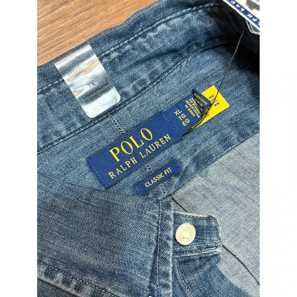 Polo Ralph Lauren Mens Classic Fit Denim Dark Chambray Button Up Shirt Sz XL